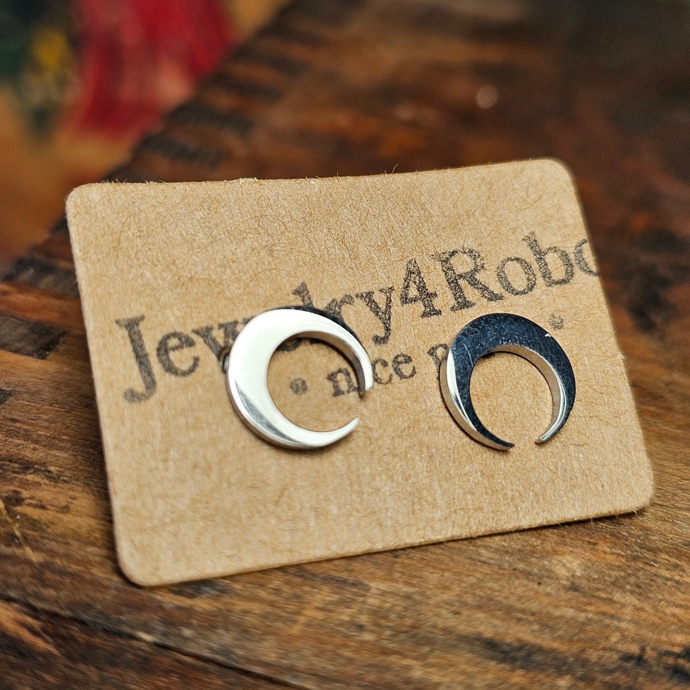 Stainless Steel Stud Earrings Unisex OS Silver Crescent Moon Celestial Studs